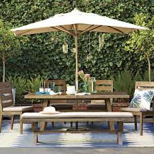 Jardin Outdoor Dining Collection From West Elm Love The Natural Wood And Pops Of Blue And Green Outdoor Dining Outdoor Dining Set Outdoor Dining Table