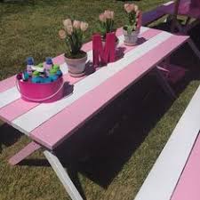 Painted Picnic Tables And Benches Pink And White Striped Birthday Party Mindyweiss Painted Picnic Tables Garden Picnic Bench Picnic Table