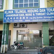 To find ent specialists in kl, check out ent specialists in malaysia. Klinik Pakar Telinga Hidung Tekak Chandran Ear Nose Throat No 9 G Jalan Tangkak 1 Ku 1 Klang Selangor Malaysia Phone Number Yelp