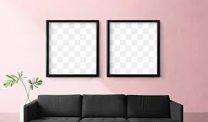 Download Premium Png Of Two Blank Picture Frames Mockup In A Pink Living Frame Mockups Pink Living Room Frame