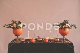 Autumn Wedding Decor Floral Bouquet In A Pumpkin Vase For Halloween Table Set Stock Image 92217406 Pumpkin Vase Fall Wedding Decorations Floral Bouquets