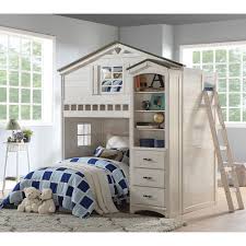 Any loft bed can offer little ones a sense of privacy, but j&j design group took it the loft bed mimics the look of a secluded backyard treehouse, while the space underneath serves. Acme Furniture Tree House 37165 Vintage Farmhouse Twin Playhouse Loft Bed With Desk Del Sol Furniture Loft Beds