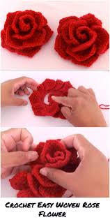 Knit a flower is a quick and easy diy project. Crochet Easy Woven Rose Flower Crochet Rose Pattern Crochet Rose Crochet Flower Tutorial