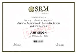 SRM University Sample Certificate