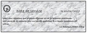 Vous pouvez vous inspirer de ce type de modèle: Note De Service Exemple