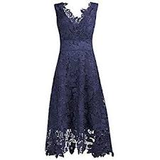 Kimilily Women 39 S V Neck Navy Blue Floral Lace Cocktail Evening Midi Dress N 3xl Swing Bridesmaids Dresses Scalloped Lace Dress Lace Wedding Guest Dress