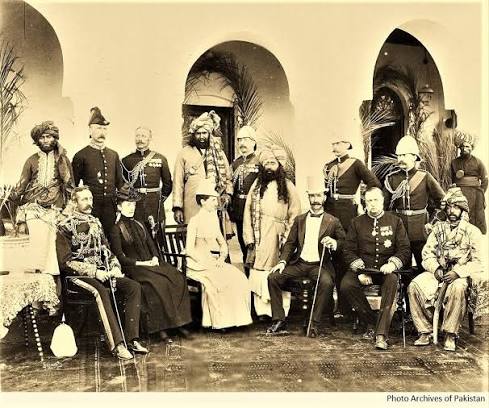 The Khan of Lalpura - Mohmand Khan and armed escort. 1878 Mohmand Khan was considered a British Ally and was closely associated with the Political Agent. Photographer - John Burke.