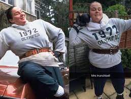 Miss trunchbull is depicted as a large woman who wears her hair in a tight bun. Miss Trunchbull From Matilda Character Halloween Costumes Themed Halloween Costumes 90s Halloween Costumes