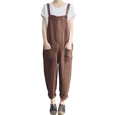 Womens Linen Jumpsuits Overalls With Pockets Vintage Harem Pants