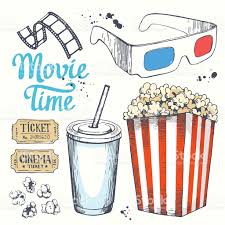 Movie Time Vector Illustration With Sketch Popcorn Bucket Clapperboard Glass Royalty Free Stock Vector Ar About Time Movie How To Draw Popcorn Popcorn Bucket