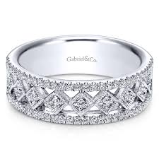 Vintage 14k White Gold Round Fancy Diamond Anniversary Band Featuring An Openwork Design Diamond Anniversary Bands Vintage Engagement Rings Anniversary Bands