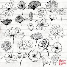 Flowers Clipart 23 Hand Drawn Floral Cliparts Realistic Floral Logo Art Flower Logo Elements Flower Vector Acgabw15 Flower Drawing Easy Flower Drawings Flower Doodles