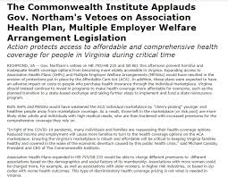 Virginia health plans is a privately operated, independent marketing website, and is not part of or directly associated with any health insurance company or provider. The Commonwealth Institute Applauds Gov Northam S Vetoes On Association Health Plan Multiple Employer Welfare Arrangement Legislation Blue Virginia