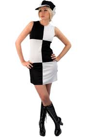 60s Girl Costume Black White 1960s Fancy Dress 60s Fancy Dress Fur Coat Vintage
