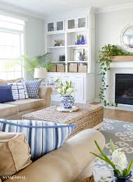 The west elm lapis rug is a subtle mix of blue, gray and teal. Blue And White Spring Living Room Tour Sand And Sisal
