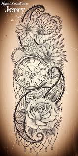 Pocket Watch And Flowers Tattoo Design Idea Mendi And Rose Daisy Tattoodesigns Intimate Tattoos Gemini Tattoo Lace Tattoo