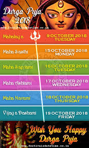 Masik durgashtami is a vrat dedicated to goddess durga and is observed mainly in maharashtra, gujarat, goa, north india and some parts of karnataka. 2018 Durga Puja Schedule In India 2018 Durga Puja Date Time Schedule 2018 Durga Puja In Kolkata Festivals Date Time