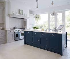 When used inside the house, blue creates the same feelings of tranquility, space and luxury. Image Result For Navy Blue Island With Grey Units Kitchen Remodel Kitchen Design Kitchen Inspirations