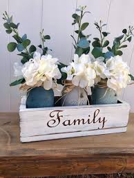 Dining Table Centerpiece Rustic Home Decor Floral Etsy In 2020 Mason Jar Decorations Decorated Jars Handmade Home