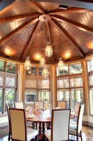 This Amazing Octagonal Dining Room With A Vaulted Wood Ceiling And Spectacular Lighting Was Rustic Dining Room Dining Room Lighting Contemporary Ceiling Light