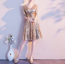 For weddings, civil partnerships, bachelor or prom party, romantic dating or red carpet ceremony. Knee Length Gold Sequin Dress Half Sleeve Sequin Gold Dress Wedding Guest Dress Bridesmaid Dresses