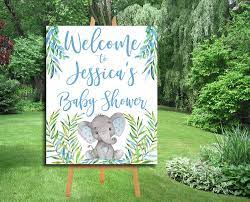Blue Elephant Baby Shower Welcome Sign Large Personalized Boy Elephant Safari Shower Welcome Poster You Print Pdf File Printable P19 Baby Shower Welcome Sign Elephant Baby Shower Boy Baby Shower Signs