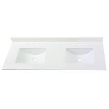 Home Decorators Collection 61 In W Engineered Marble Double Sink Vanity Top In Winter White With White Trough Sinks 62004 The Home Depot Double Sink Vanity Top Double Sink Vanity Vintage Bathroom Vanities