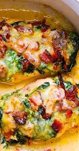 Bake, covered with aluminum foil, for 15 minutes, or until heated through. Chicken Bake With Creamed Spinach Bacon Sun Dried Tomatoes Chicken Dinner Recipes Chicken Recipes Healthy Recipes