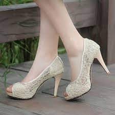 Cream Color Lace Shoes Women Shoes Lace Heels Wedding Shoes Sandals