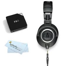 Audio Technica Ath M50x Professional Studio Monitor Headphones Black With Fiio E6 Headphone Amplifier Au Black Headphones Headphone Amplifiers Audio Technica