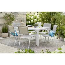 Stylewell Mix And Match Lattice White Rectangle Metal Outdoor Patio Dining Table With Slat Top Fts70660c W The Home Depot In 2020 Outdoor Dining Chairs Patio Dining Table Outdoor Dining