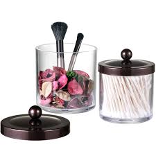 These classic apothecary jars are versatile and can be used for any. Home Kitchen Bronze Premium Quality Plastic Apothecary Jars Qtip Holder Bathroom Vanity Countertop Storage Organizer Canister Clear Acrylic For Cotton Swabs Rounds Balls Makeup Sponges Bath Salts 2 Pack Bathroom Storage Organization