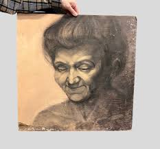 LARGE ORIGINAL PAINTING PORTRAIT VINTAGE