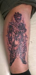 Dragon ball z tattoo stencil. Black Ink Goku Dragon Ball Z Tattoo On Leg Truetattoos