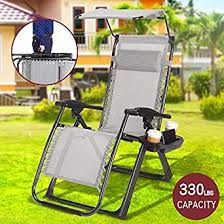 Heavy Duty Zero Gravity Outdoor Lounge Chairs Adjustable Folding Patio Reclining Chairs Beach Chairs With Canopy Sunshade Cup Holder Grey 1 Piece Chair Lounge Chair Outdoor Beach Chair With Canopy Beach Chairs