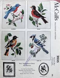 *** a 10 to 20 page pdf pattern chart symbols. 1950s Birds Cross Stitch Transfers Bluebird Robin Oriole Blue Jay Mccall S 2035 Vintage Crafts