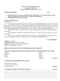 Mergi direct la clasa 5. Test Initial Limba Romana Clasa 5