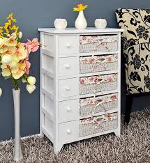 Ts Ideen Landhaus Kommode Badschrank Flurschrank Regal In Weiss Mit Funf Schubladen Und Funf Korben Mit Blumenmust Schubladen Regal Regal Mit Korben Schubladen