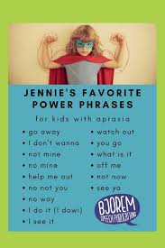 Jennie S Favorite Power Phrases For Children With Apraxia Childhood Apraxia Of Speech Apraxia Speech Therapy Activities