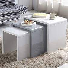 Goldfan Nest Of 3 Tables High Gloss Coffee Table Set Nesting Sofa Table Multi Functional End S Living Room Table Coffee Table Design Modern Coffee Table Design