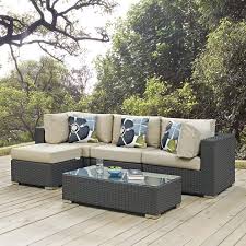 Tripp Brayden Studio 5 Piece Rattan Sunbrella Sectional Set With Cushions Patio Loveseat Outdoor Sofa Sets Diy Patio Furniture
