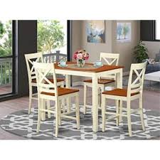 Stool seat is padded with sponge and covered with pu leather，can be tucked under the high table to save space.the desk and chair panel is waterproof and easy to clean, all you need to do is just wipe it with a damp cloth. East West Furniture 5 Pc Counter Height Table And Chair Set High Table And 4 Kitchen Chairs