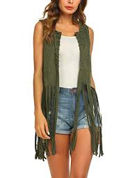 Gilet en daim camel à franges. Maxmoda Gilet Casual Haut Sans Manches Gilet A Franges Pour Femme S Xxl