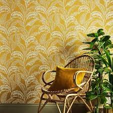Mozambique Palm Leaf Wallpaper Yellow Ochre Silver Accessorize 275109 Palm Leaf Wallpaper Metallic Wallpaper Leaf Wallpaper