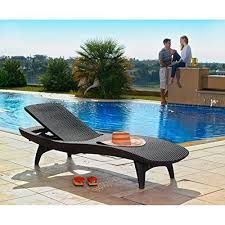 Keter Set Of 2 Pacific Sun Lounge Outdoor Chaise Pool Chairs With Resin Rattan Look And Adjustable Back Brown Patio Chaise Lounge Patio Chaise Outdoor Chaise Lounge