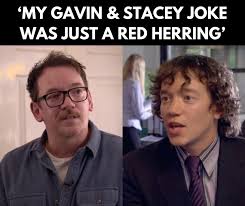 Hi, nice to meet you. [I'm] Gavin Shipman," "Owain Hughes, and before you  ask, no I don't!" The apparent joke prompts laughter from Owain and the  boss, while Gavin looks baffled. But