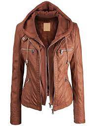 Mbj Womens Faux Leather Zip Up Moto Jacket With Hoodie At Amazon Women S Coats Shop Roupas Roupas Casuais Look Fashion