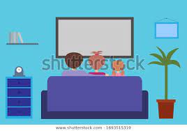 Family Sits On Couch Watching Tv Stock Vector Royalty Free 1693515319 Stock Vector Vector Royalty Free