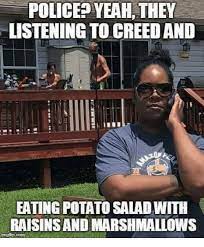 While potatoes are cooling, toss together quinoa, arugula, onion, walnuts and raisins. Police Yeahthey Listening To Creed Anid Eating Potato Salad With Raisins And Marshmallows Mgilipcom Police Meme On Me Me