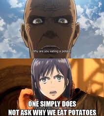 Demam anime 3 weeks ago. Potato Girl Boromir Attack On Titan Funny Attack On Titan Meme Anime Memes Funny